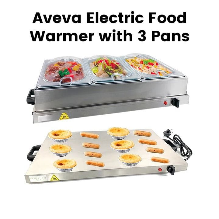 Aveva Electric Food Warmer with 3 Pans, Silver | AV-DFW-3P