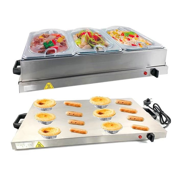 Aveva Electric Food Warmer with 3 Pans, Silver | AV-DFW-3P