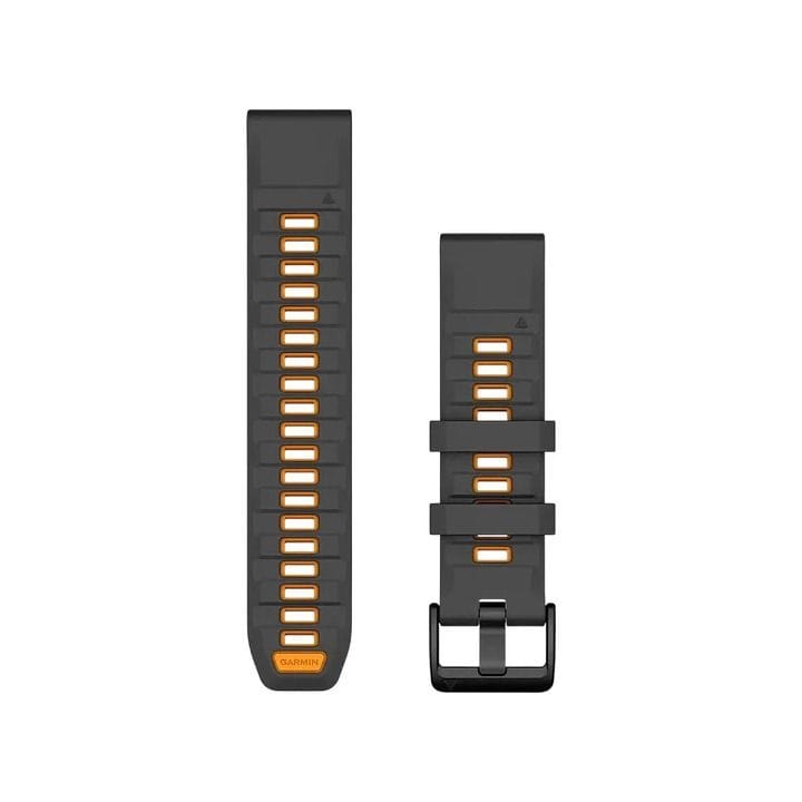 Garmin QuickFit 26mm Silicone Watch Band – Graphite/Spark Orange, Quick Release, Secure Fit Sport Smartwatch Strap | 124mm Adjustment Band; 95mm Buckle Band