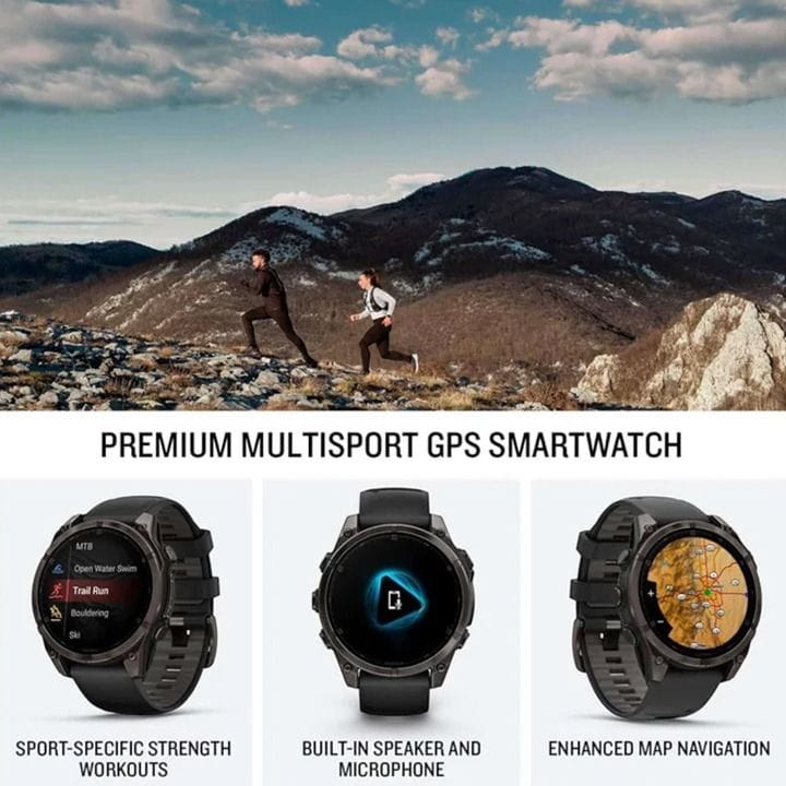 Garmin fēnix 8 - 51mm, AMOLED Slate Grey Smartwatch with Black Silicone Band – 29-day battery life, Built-in LED Flash, Speaker & Microphone | 010-02905-00