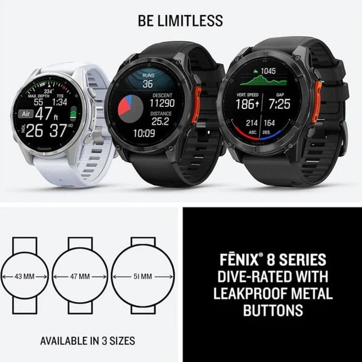 Garmin fēnix 8 - 51mm, AMOLED Slate Grey Smartwatch with Black Silicone Band – 29-day battery life, Built-in LED Flash, Speaker & Microphone | 010-02905-00