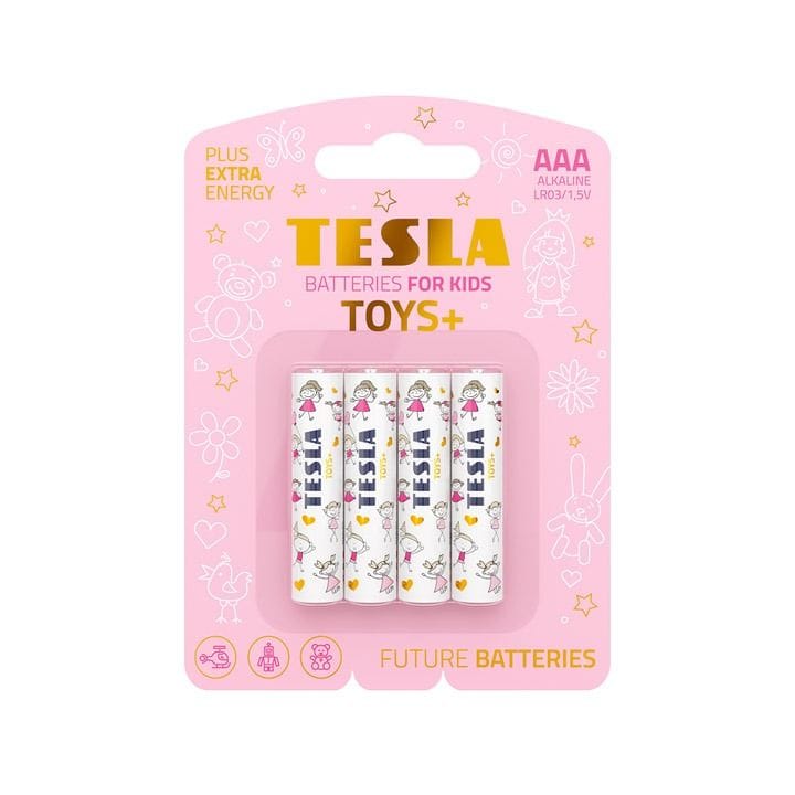 Tesla Alkaline AAA Batteries LR3 1.5V – 4 Pack Long-Lasting Power for Girls' Kids Toys, Remote Controls & Gadgets | 8594183397825