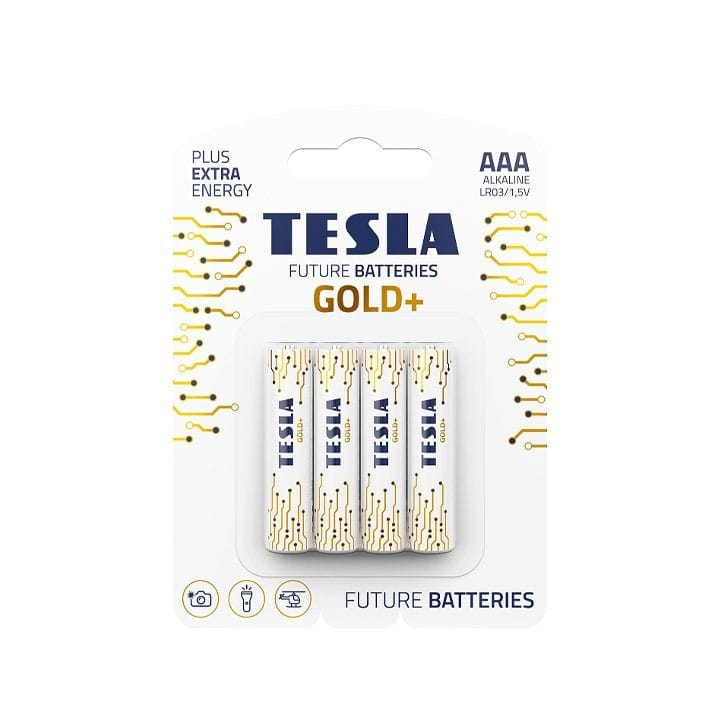 Tesla Alkaline AAA Gold+ Batteries LR3 1.5V – 4 Pack Long-Lasting Power for Remote Controls, Toys & Electronics | 8594183392264