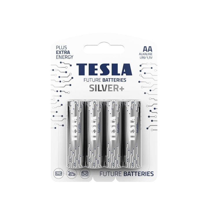 Tesla Alkaline AA Silver+ Batteries LR6 1.5V – 4 Pack Long-Lasting Power for Remote Controls, Toys & Electronics | 8594183392332