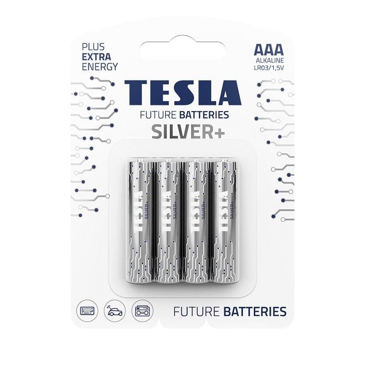 Tesla Alkaline AAA Silver+ Batteries LR3 1.5V – 4 Pack Long-Lasting Power for Remote Controls, Toys & Electronics | 8594183392363