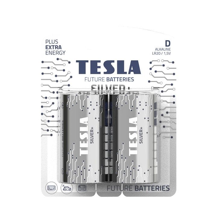 Tesla Alkaline D Silver+ Batteries LR20 1.5V – 2 Pack Long-Lasting Power for Flashlights, Radios & Electronics | 8594183392387