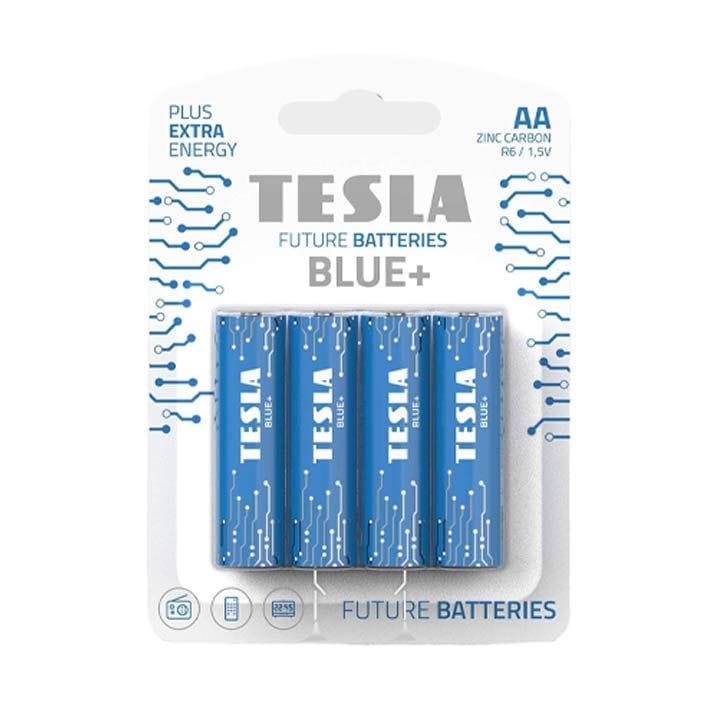 Tesla Zinc Carbon AA Blue+ Batteries R6 – 4 Pack Reliable Power for Remote Controls, Clocks & Toys | 8594183392165