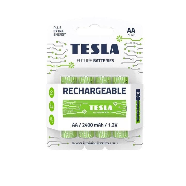 Tesla AA Green+ NiMH 1.2V Rechargeable Batteries – 4 Pack High-Capacity Reusable Power for Toys & Electronics | 8594183392288