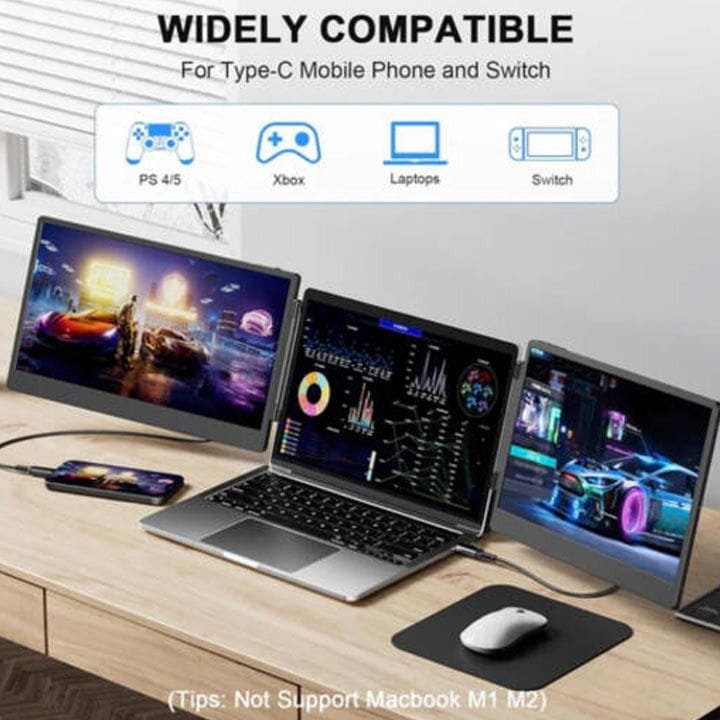 V2COM S3 14″ Full HD IPS Laptop Screen Extender – Dual Screen Productivity, USB-C/HDMI Plug & Play, Ultra-Slim Portable Design | Black - S3