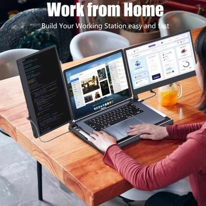 في 2 كوم أف 3 شاشة توسعة ثلاثية للابتوب 14 بوصة – شاشات فل اتش دي IPS، قاعدة ألومنيوم، يو إس بي-سي / اتش دي ام آي توصيل وتشغيل | أسود - F3