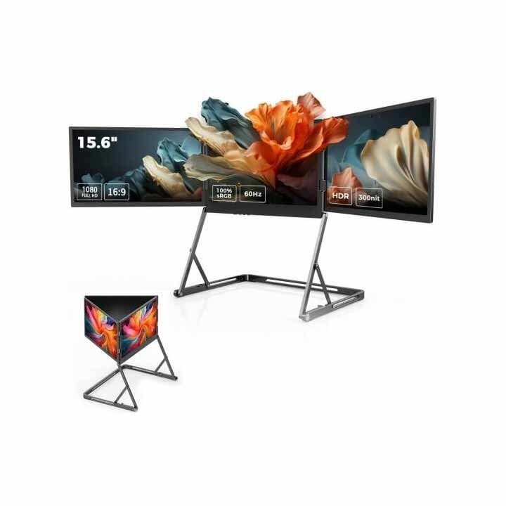 V2COM Q1 15.6″ Quad-Triple Laptop Monitor Extender – Full HD 1080p IPS Display, HDR Portable Screen, Multi-Screen Productivity | Black-Q1