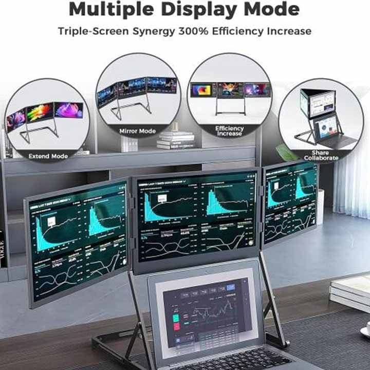 V2COM Q1 15.6″ Quad-Triple Laptop Monitor Extender – Full HD 1080p IPS Display, HDR Portable Screen, Multi-Screen Productivity | Black-Q1