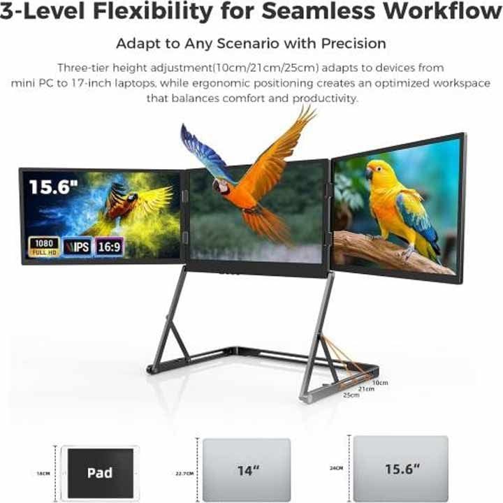 V2COM Q1 15.6″ Quad-Triple Laptop Monitor Extender – Full HD 1080p IPS Display, HDR Portable Screen, Multi-Screen Productivity | Black-Q1