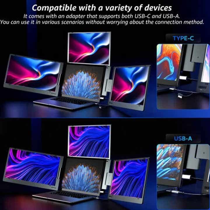 V2COM W3 15.6″ Quad Screen Laptop Extender – Three External Displays, Full HD 1080p IPS Panels, Multi-Screen Productivity | Black-W3