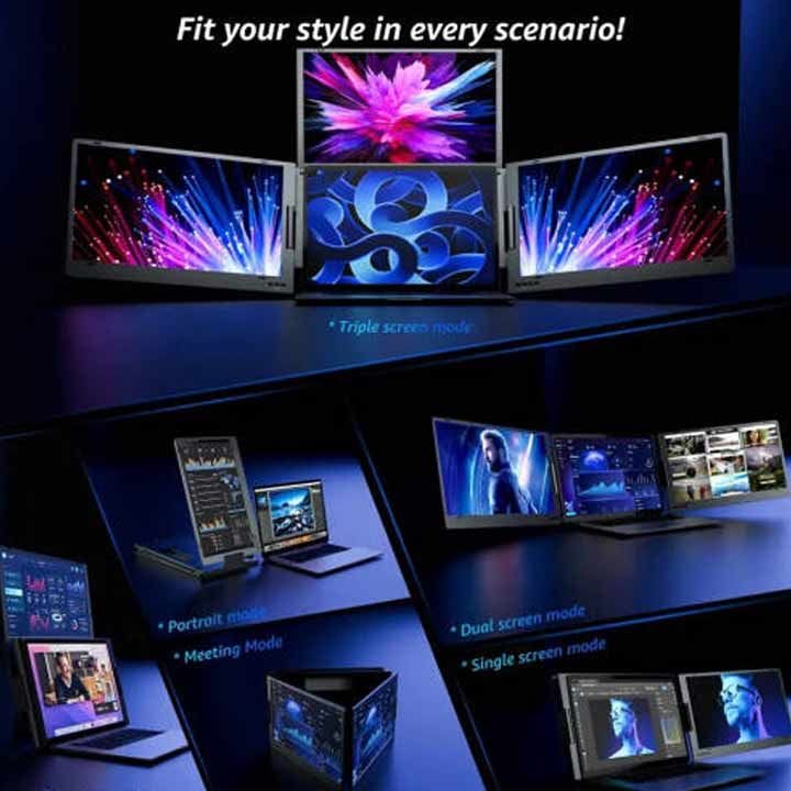 V2COM W3 15.6″ Quad Screen Laptop Extender – Three External Displays, Full HD 1080p IPS Panels, Multi-Screen Productivity | Black-W3