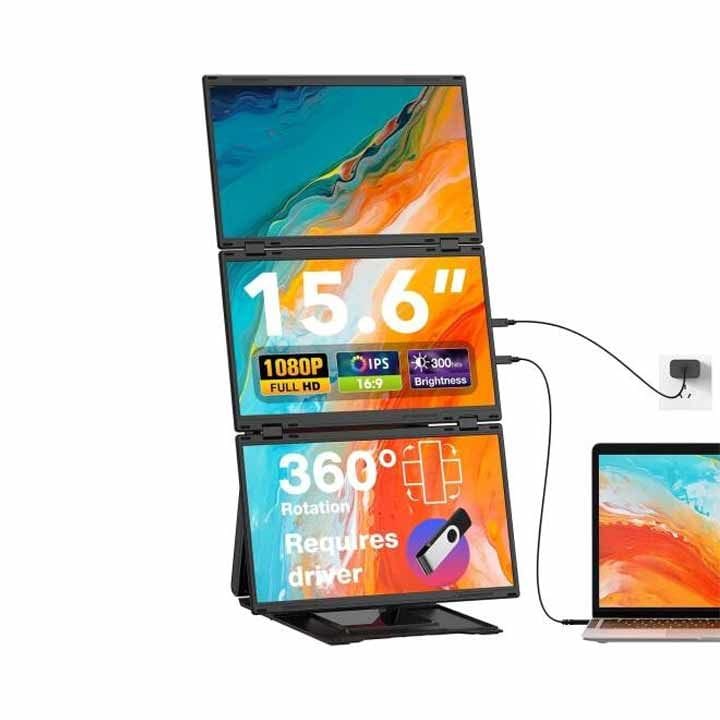 في 2 كوم زد 4 برو موسّع شاشة رباعي للابتوب 15.6 بوصة – ثلاث شاشات محمولة، شاشة فل اتش دي 1080p IPS، إنتاجية متعددة الشاشات | أسود - Z4 Pro