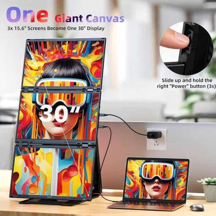 في 2 كوم زد 4 برو موسّع شاشة رباعي للابتوب 15.6 بوصة – ثلاث شاشات محمولة، شاشة فل اتش دي 1080p IPS، إنتاجية متعددة الشاشات | أسود - Z4 Pro