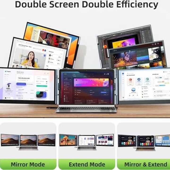 V2COM S8 Ultra 14″ Triple Laptop Screen Extender – Full HD 1080p IPS Display, Multi-Screen Productivity, Portable Plug & Play | Black-S8