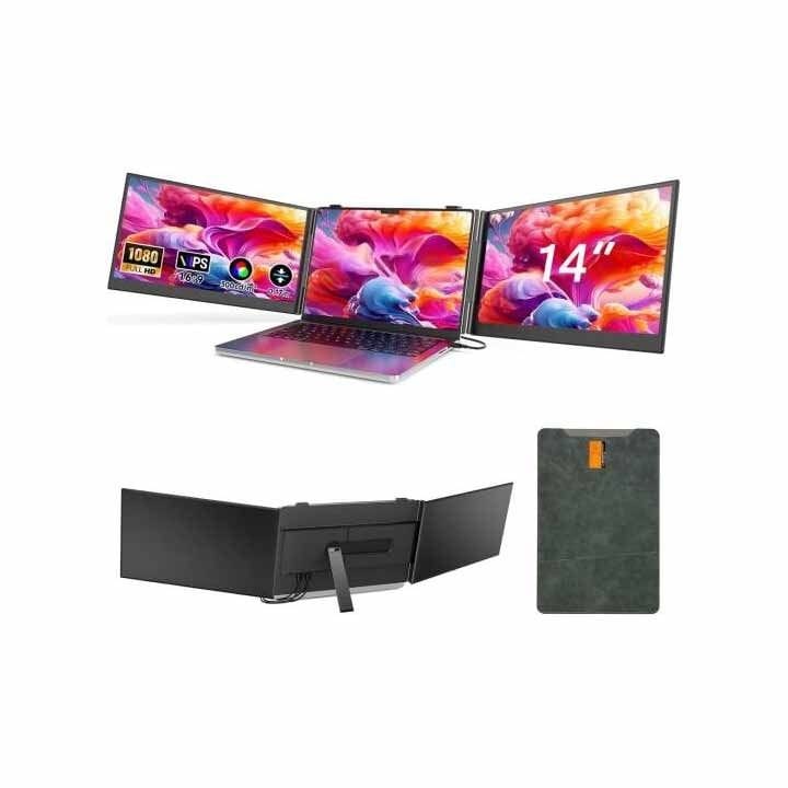 في 2 كوم أس 8 برو موسّع شاشة ثلاثي للابتوب 14 بوصة – شاشة فل اتش دي 1080p IPS، إنتاجية متعددة الشاشات، توصيل وتشغيل | أسود - S8 Pro