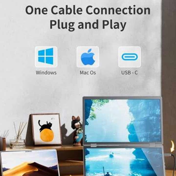 في 2 كوم أم 4 دوال موسّع شاشة لابتوب مزدوج 15.6 بوصة فل اتش دي – شاشة قابلة للطي 1080p IPS، إنتاجية بشاشتين، يو إس بي-سي توصيل وتشغيل | أسود - M4