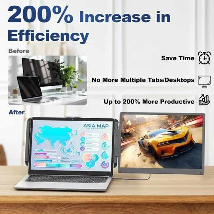 V2COM S1 Pro Max 14″ 2K Dual Laptop Screen Extender – 2160×1440 IPS Portable Monitor, Sharp Clarity Display, Plug & Play | Black-S1 Pro Max