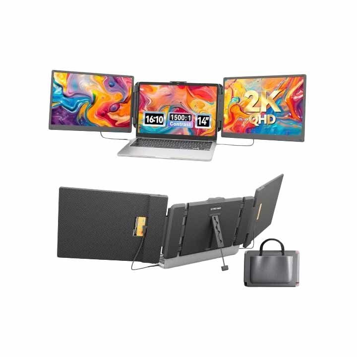 V2COM S2 Pro Max 14″ 2K Triple Laptop Screen Extender – 2160×1440 QHD IPS Portable Monitor, Multi-Screen Productivity, Plug & Play | Black-S2 Pro Max