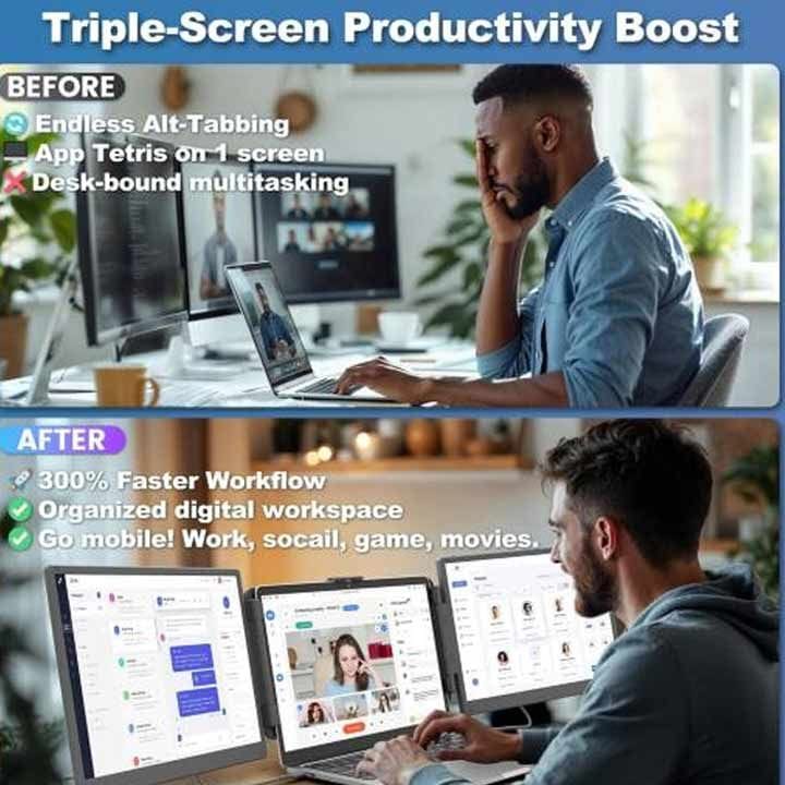 V2COM S2 Pro Max 14″ 2K Triple Laptop Screen Extender – 2160×1440 QHD IPS Portable Monitor, Multi-Screen Productivity, Plug & Play | Black-S2 Pro Max