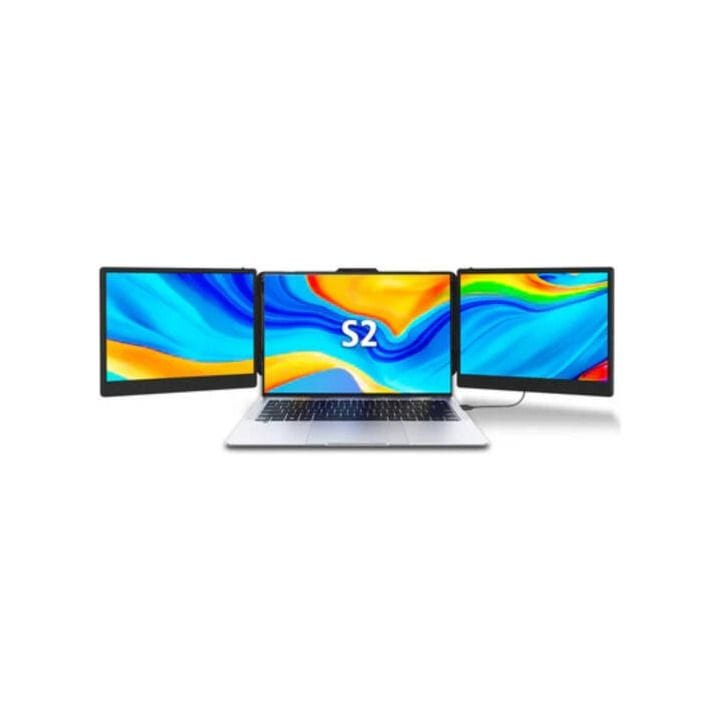 V2COM S2 14″ Triple Laptop Screen Extender – Full HD 1080p IPS Display, Multi-Screen Productivity, Portable Plug & Play | Black-S2