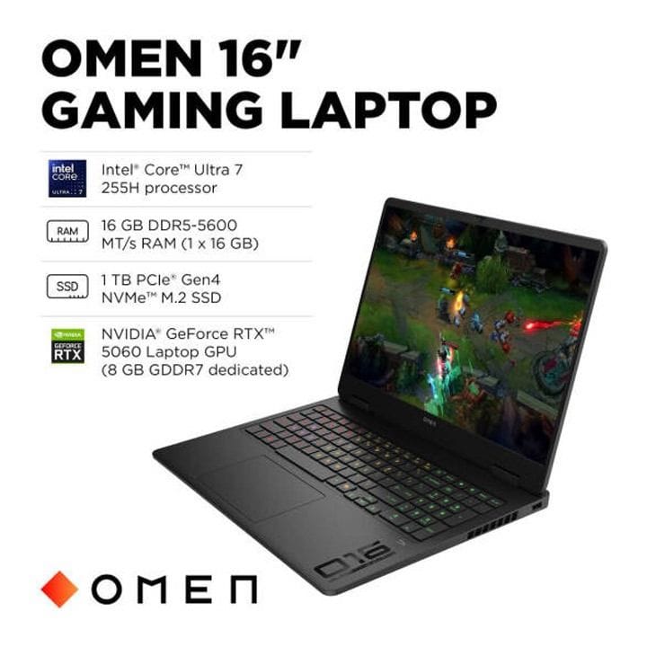 إتش بي OMEN لابتوب ألعاب 16 بوصة بدقة 2K، معالج إنتل كور ألترا 7، ذاكرة 16 جيجابايت RAM، تخزين 1 تيرابايت SSD، ويندوز 11 هوم، أداء ألعاب عالي – لون أسود - BZ4A3UA