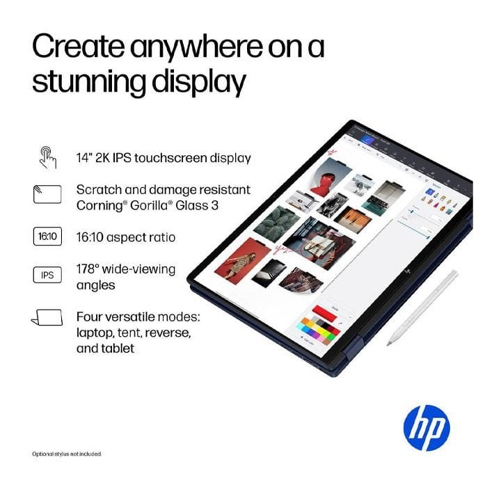 HP OmniBook X-Flip 14-FM0013DX 14" 2K Touch Laptop, Intel Core Ultra 5, 16GB RAM, 512GB SSD, Windows 11 - Atmospheric Blue – B5UJ1UA