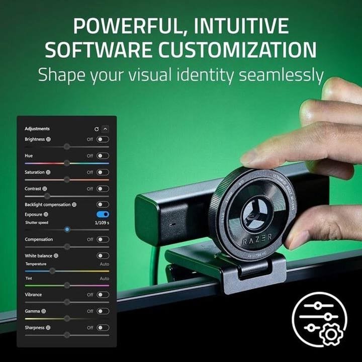 كاميرا ويب ريزر كيو V2 بدقة 4K بمعدل 30FPS مع ذكاء اصطناعي – مستشعر Sony STARVIS™، تأطير تلقائي، HDR، عدسة واسعة جداً، غطاء خصوصية – أسود | RZ19-05370100-R3M1