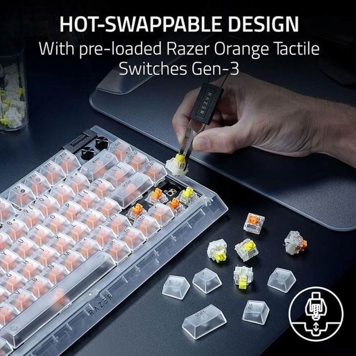 Razer BlackWidow V4 Hot-Swappable Mechanical 75% Gaming Keyboard – Chroma RGB, Compact 75% Layout & Magnetic Wrist Rest – White | RZ03-05003500-R3M1
