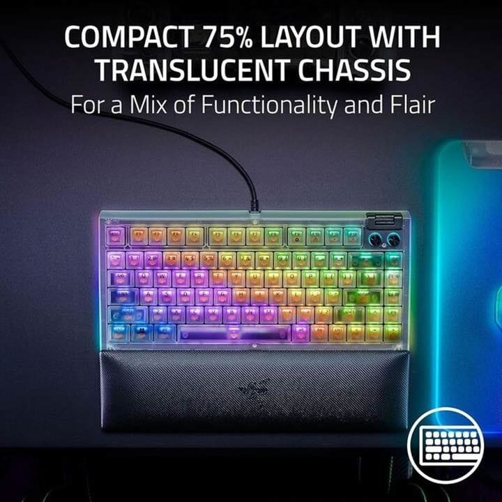 Razer BlackWidow V4 Hot-Swappable Mechanical 75% Gaming Keyboard – Chroma RGB, Compact 75% Layout & Magnetic Wrist Rest – White | RZ03-05003500-R3M1