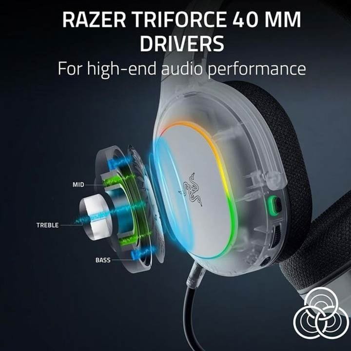 سماعة ألعاب لاسلكية متعددة المنصات ريزر باراكودا X كروما – إضاءة Chroma RGB، USB-C و3.5mm، ميكروفون معتمد من ديسكورد – أبيض | RZ04-05220400-R3M1