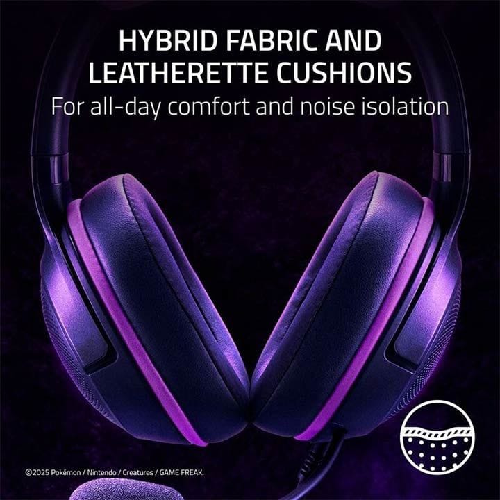سماعة ألعاب سلكية USB ريزر كراكن كيتي V2 – إضاءة Chroma RGB مع آذان قطة، ميكروفون HyperClear قلبي الاتجاه، صوت محيطي 7.1 – إصدار بوكيمون جينجار | RZ04-04730300-R3M1