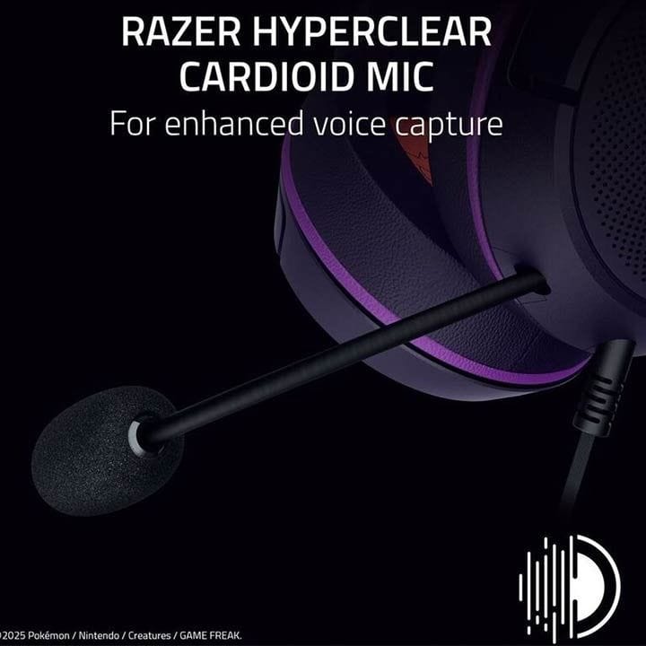 سماعة ألعاب سلكية USB ريزر كراكن كيتي V2 – إضاءة Chroma RGB مع آذان قطة، ميكروفون HyperClear قلبي الاتجاه، صوت محيطي 7.1 – إصدار بوكيمون جينجار | RZ04-04730300-R3M1