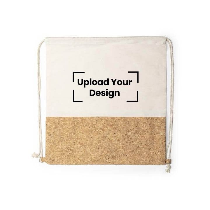 Personalized Eco-Neutral Recycled Cotton & Cork Drawstring Bag – 145 GSM Sustainable Fabric with Reinforced Corners – Natural | BPEN 2180
