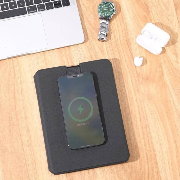 Personalized Change Zero Recycled 10,000mAh 15W MagSafe Wireless Powerbank & A5 Organizer with 32GB Storage – Fast Charging, Eco Design – Black