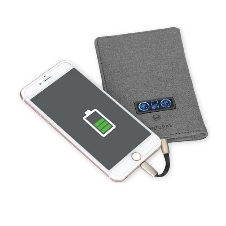 حافظة جواز سفر متعددة الوظائف Santhome Krim بتصميم مخصص – باور بنك 4000 ملّي أمبير، USB بسعة 8 جيجابايت، شاشة LCD، كابل Micro وLightning – منظم سفر