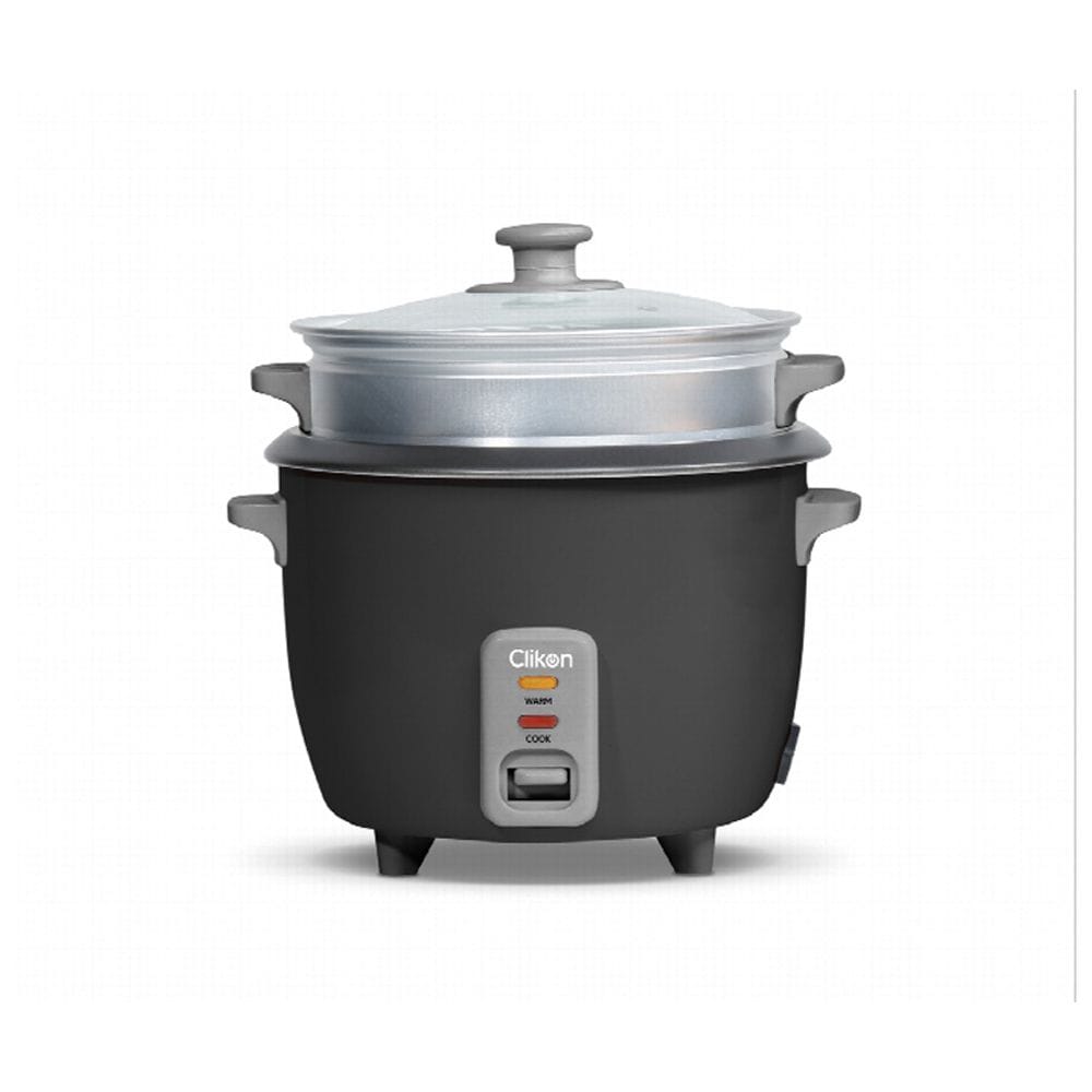 Clikon Rice Cooker & Steamer 1.8L 700W Non-Stick Inner Pot, Automatic Keep Warm Function, Glass Lid | Dark Grey/White - CK2733