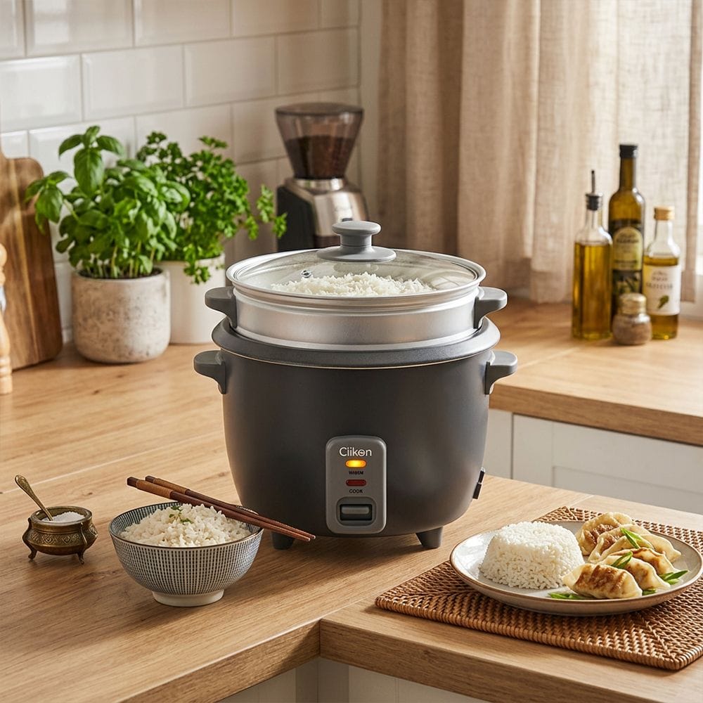Clikon Rice Cooker & Steamer 1.8L 700W Non-Stick Inner Pot, Automatic Keep Warm Function, Glass Lid | Dark Grey/White - CK2733