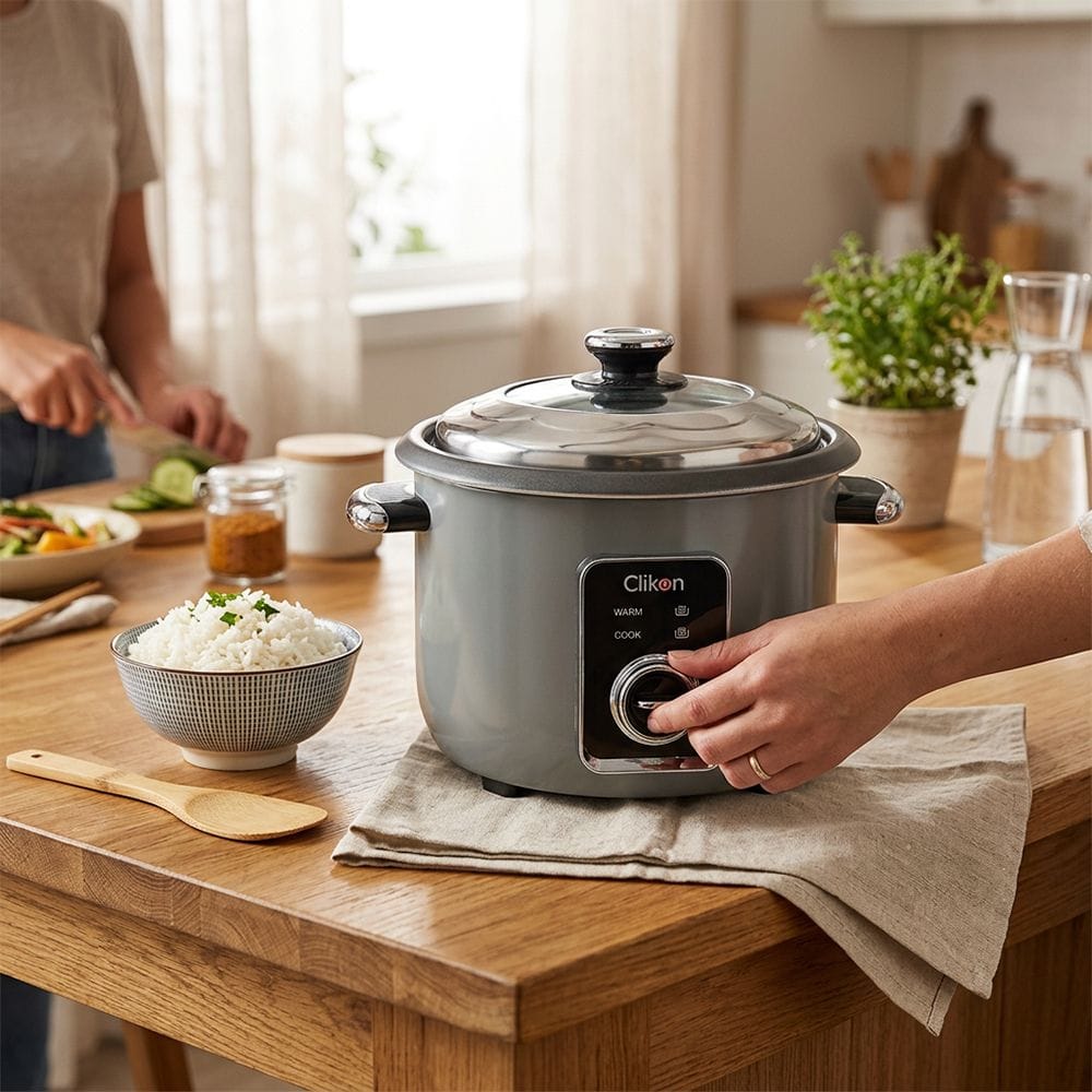 Clikon Rice Cooker 2.2L 900W Color Panel Design, Non-Stick Inner Pot, Automatic Keep Warm Function | Sage Green/Silver - CK2737