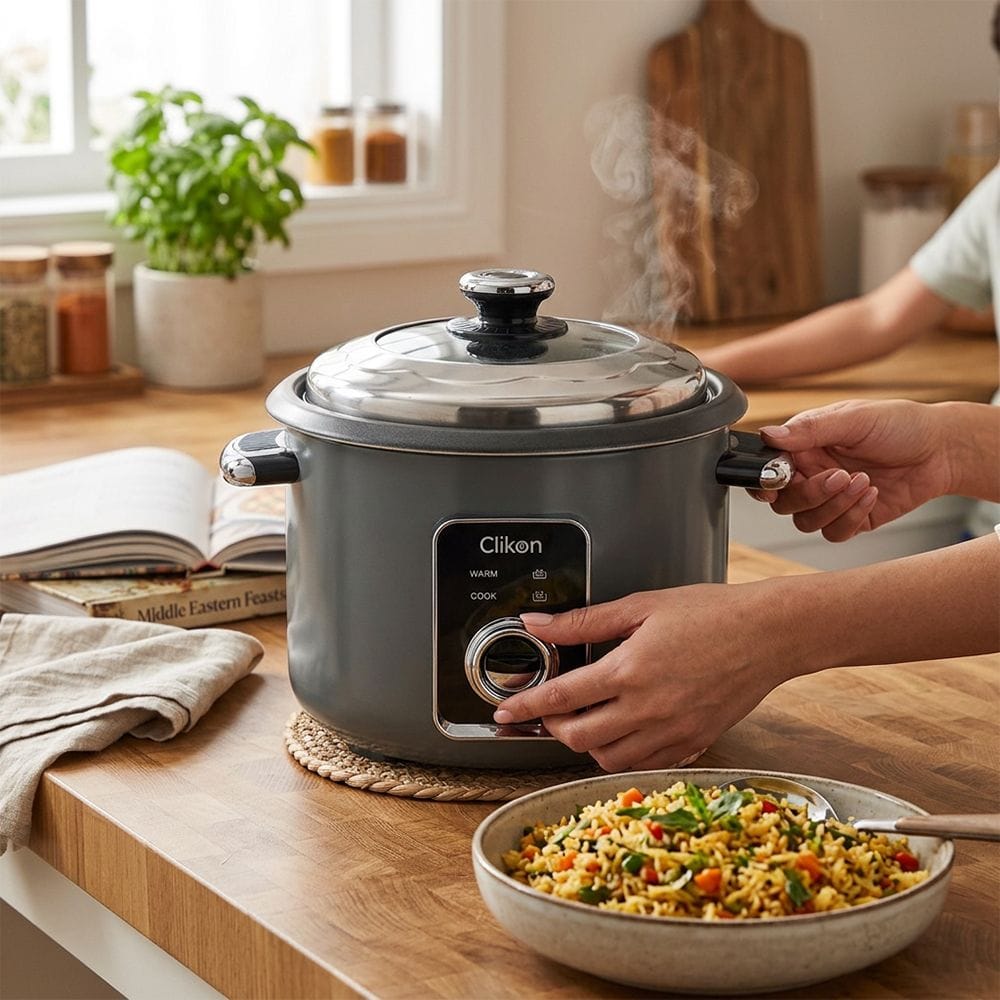 Clikon Rice Cooker 2.2L 900W Color Panel Design, Non-Stick Inner Pot, Automatic Keep Warm Function | Sage Green/Silver - CK2737
