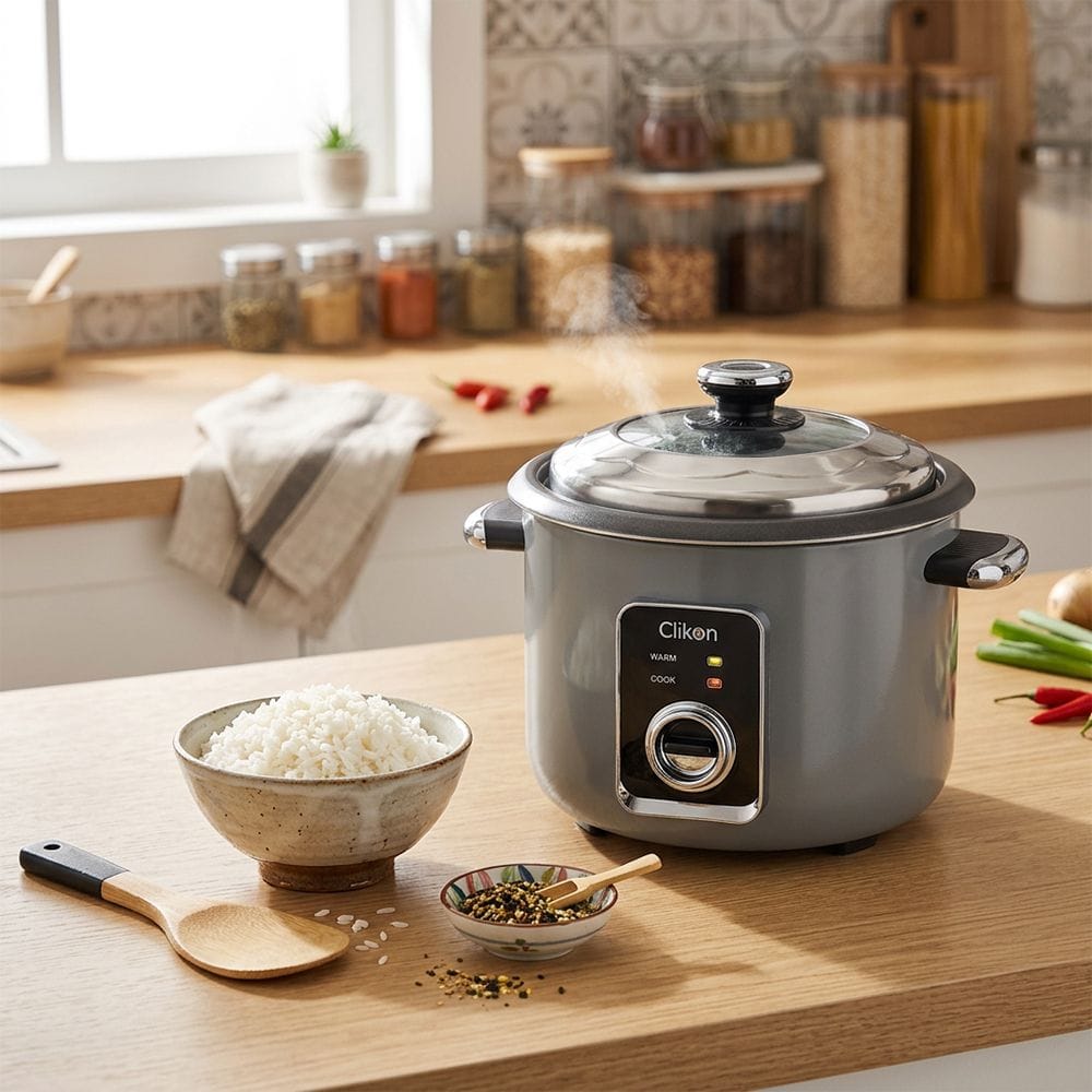 Clikon Rice Cooker 2.2L 900W Color Panel Design, Non-Stick Inner Pot, Automatic Keep Warm Function | Sage Green/Silver - CK2737