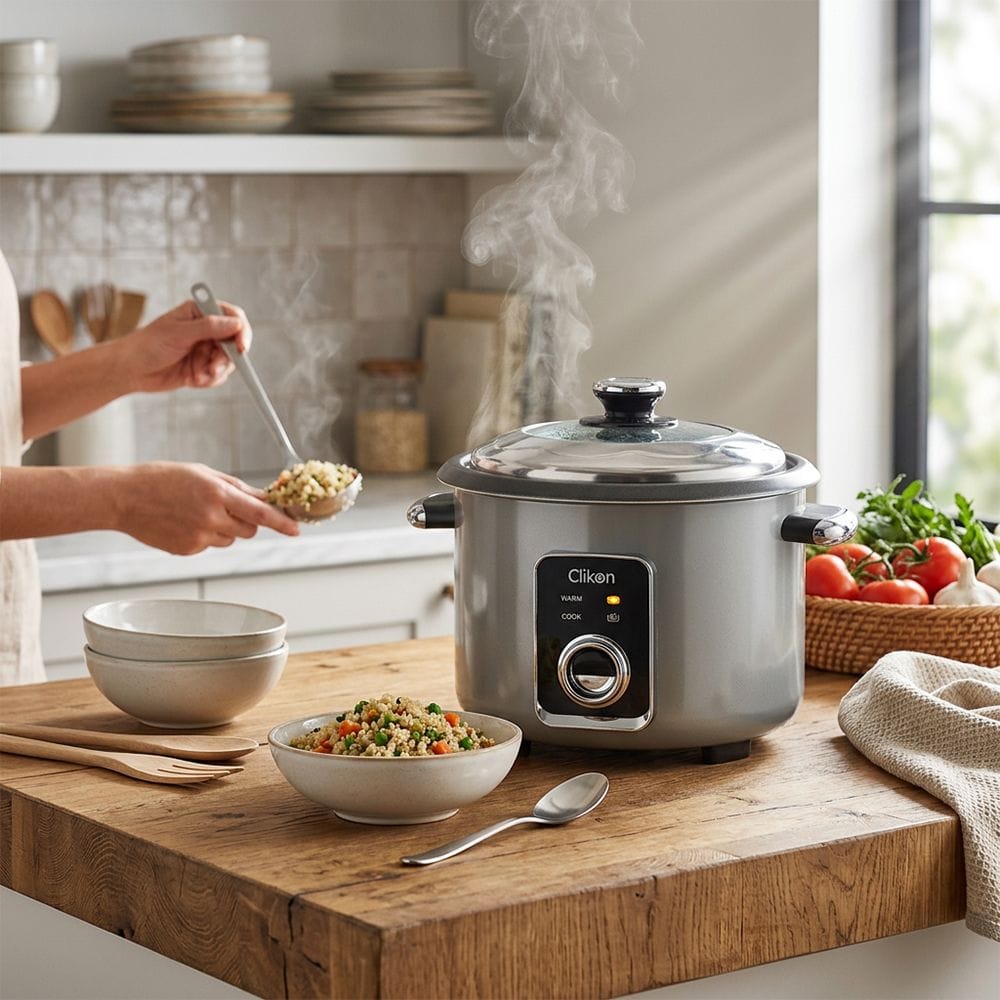 Clikon Rice Cooker 2.2L 900W Color Panel Design, Non-Stick Inner Pot, Automatic Keep Warm Function | Sage Green/Silver - CK2737
