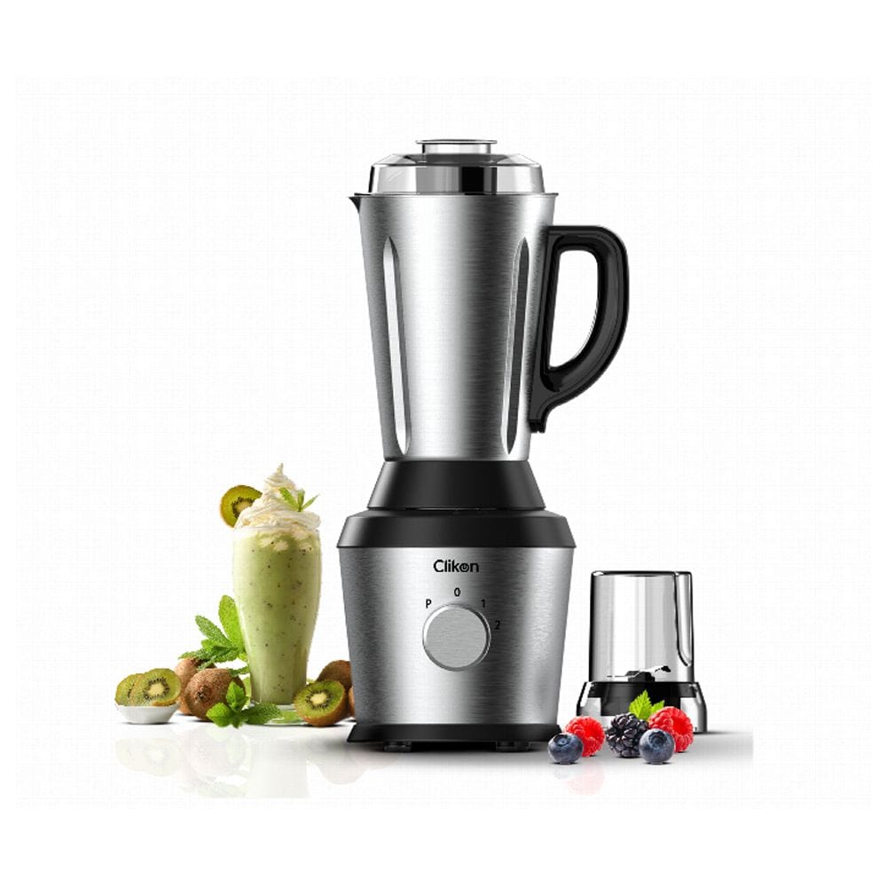 Clikon 2-in-1 Blender 600W Stainless Steel Big Jar, Multi-Speed Control, Durable Stainless Steel Blades | Stainless Steel/Black - CK2694