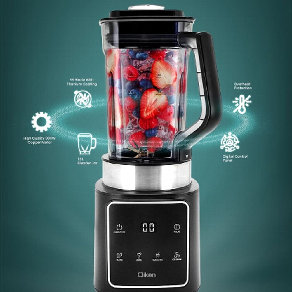 Clikon Power Blender Multi-Function 900W High-Speed Motor, Stainless Steel Blades, Variable Speed Control | Black/Transparent - CK1216