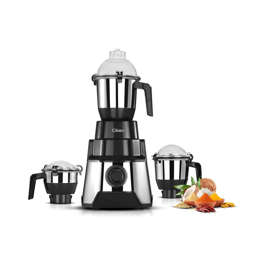 Clikon 3-in-1 Indian Mixer Grinder 1000W Stainless Steel Body, Heavy Duty Motor, Multi-Jar Grinding System | Black/Stainless Steel - CK1204