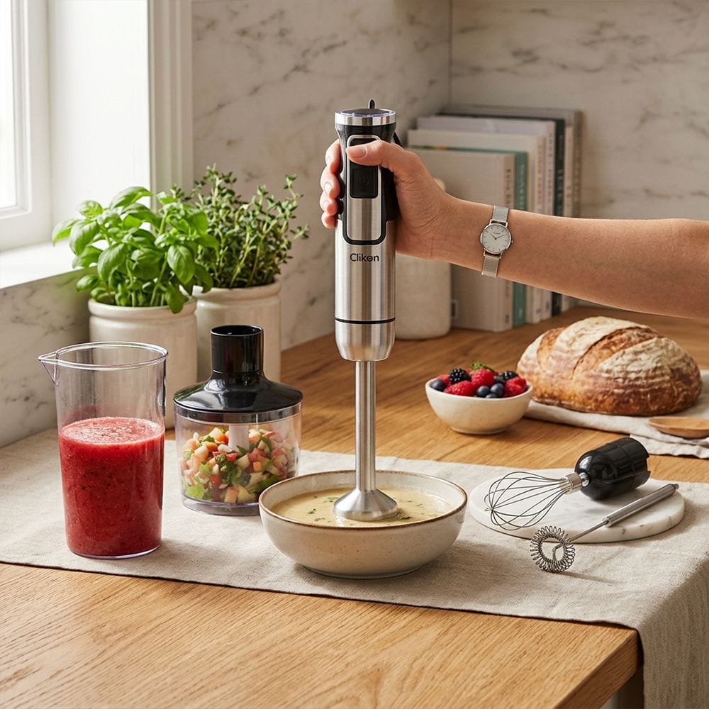 Clikon Hand Blender Set 900W DC Copper Motor, Stainless Steel Blades, Multi-Speed Food Processing | Stainless Steel/Black - CK1214