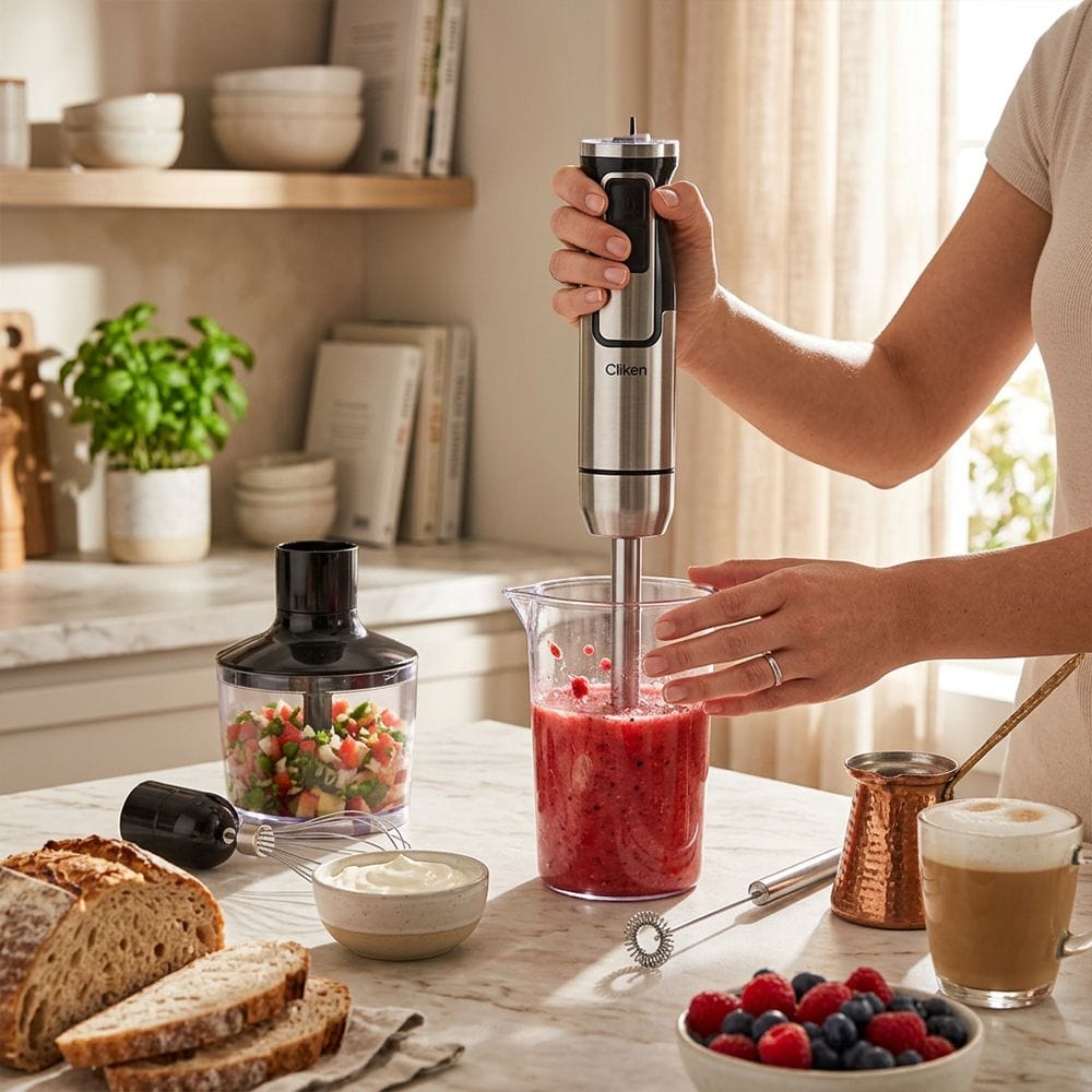 Clikon Hand Blender Set 900W DC Copper Motor, Stainless Steel Blades, Multi-Speed Food Processing | Stainless Steel/Black - CK1214